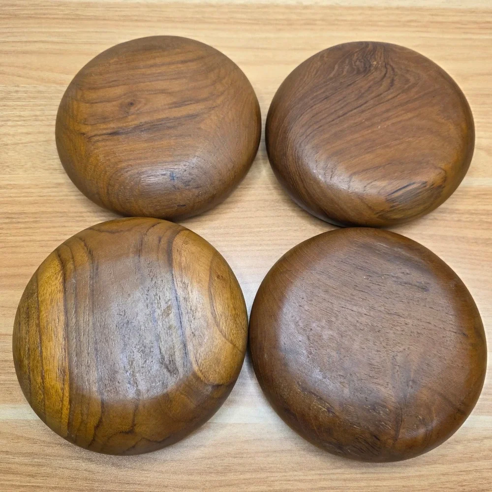 Vintage Teak Solid Wood Salad Bowl Serving Set 7pc Brown Mid Century‎ Modern
